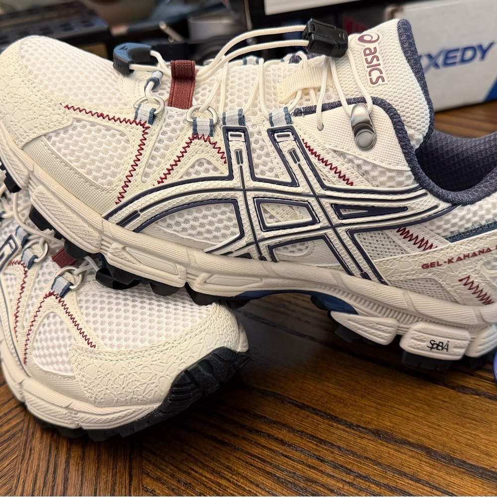 Asics White Sneakers with Navy & Burgundy Trim
